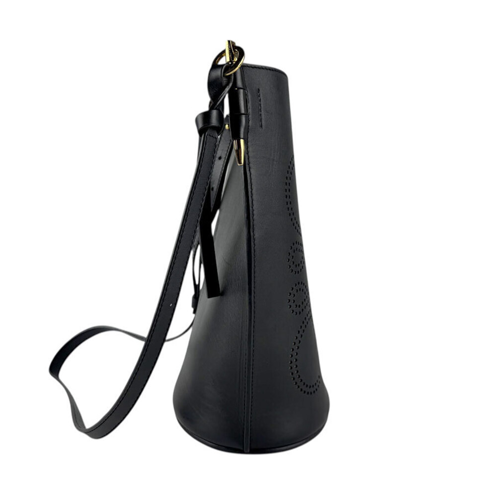 Loewe Leather Bag Black Shoulder Gate Gold Leather Bucket